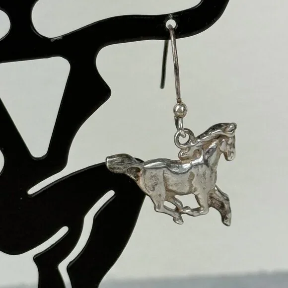 Sterling Silver Running Horse Dangle & Drop Earrings - Picture 6 of 7